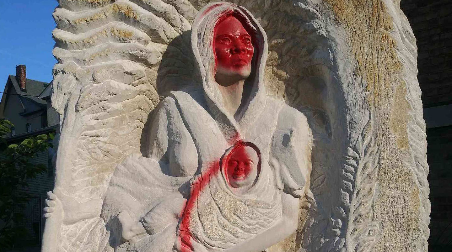 Statue of Lucy Higgs Nichols vandalized, July 3, 2020